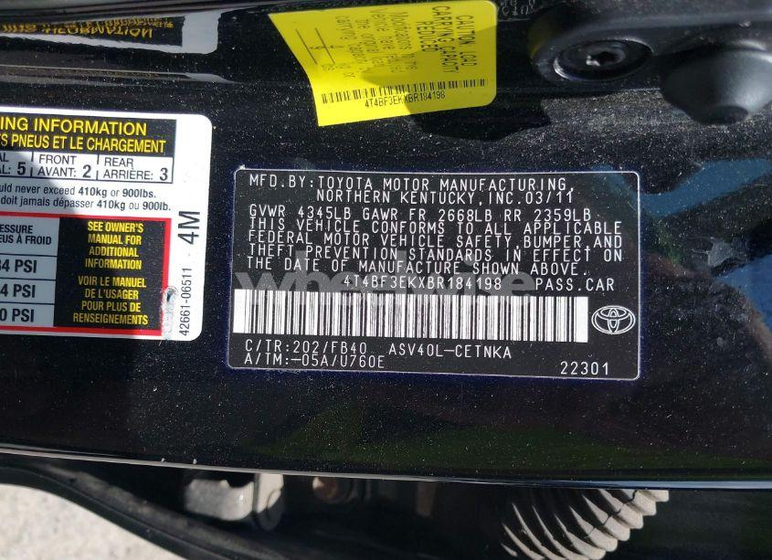 Photo 9 of 2011 Toyota Camry LE (VIN 4T4BF3EKXBR184198)