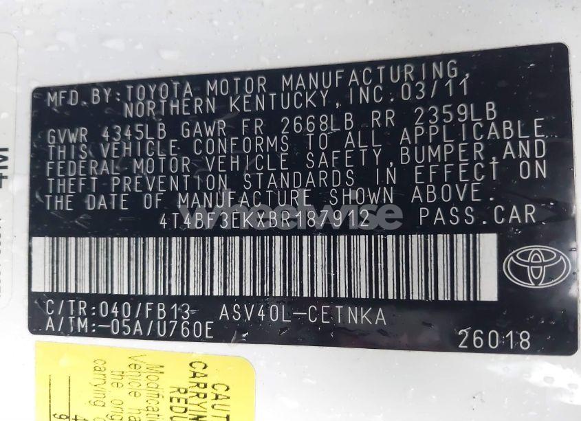 Photo 9 of 2011 Toyota Camry LE (VIN 4T4BF3EKXBR187912)