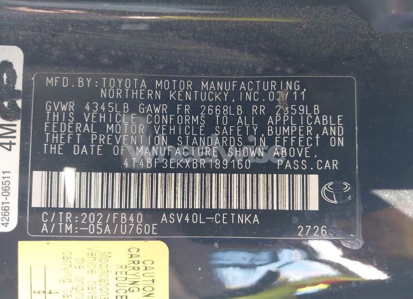 Photo 9 of 2011 Toyota Camry LE (VIN 4T4BF3EKXBR189160)