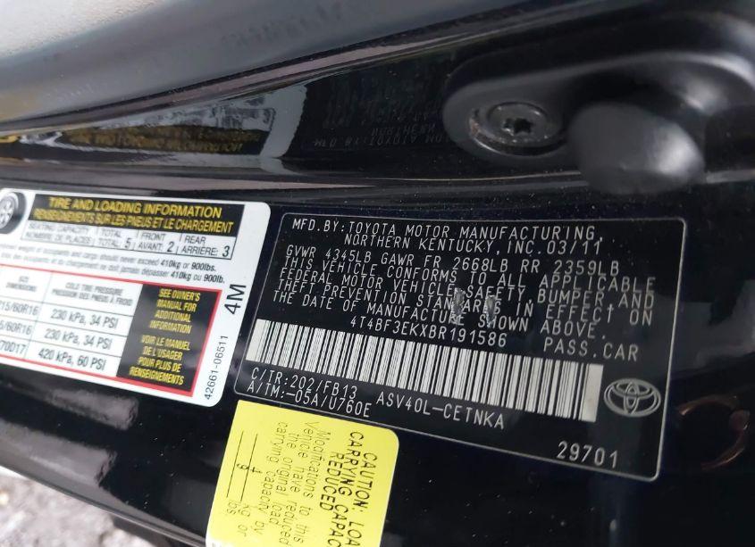 Photo 9 of 2011 Toyota Camry LE (VIN 4T4BF3EKXBR191586)