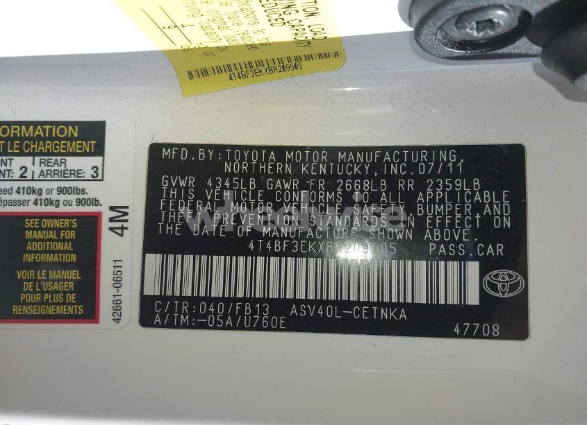 Photo 9 of 2011 Toyota Camry LE (VIN 4T4BF3EKXBR209505)