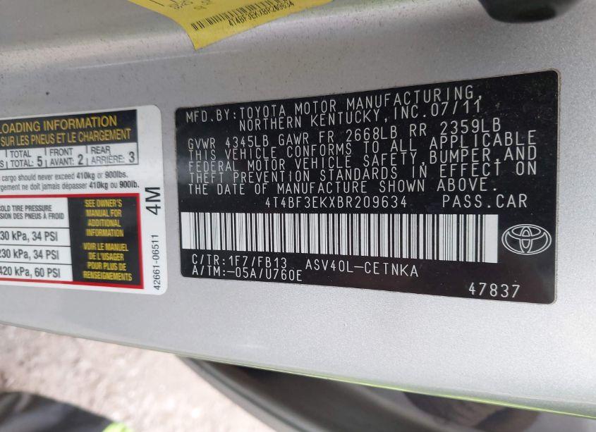 Photo 9 of 2011 Toyota Camry LE (VIN 4T4BF3EKXBR209634)