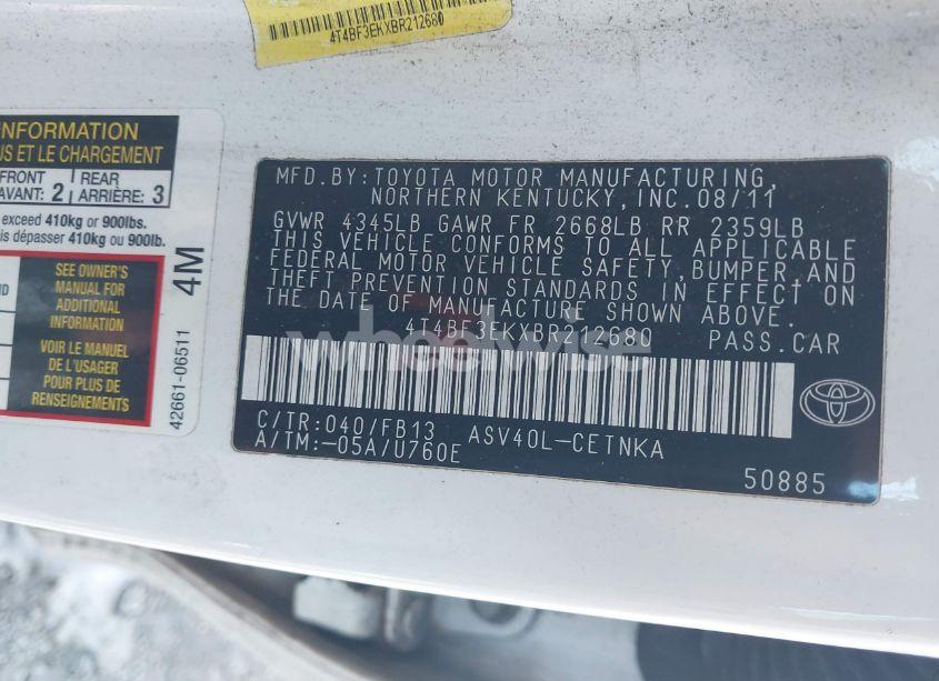 Photo 9 of 2011 Toyota Camry LE (VIN 4T4BF3EKXBR212680)