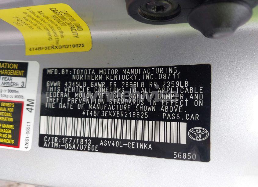 Photo 9 of 2011 Toyota Camry LE/SE/XLE (VIN 4T4BF3EKXBR218625)