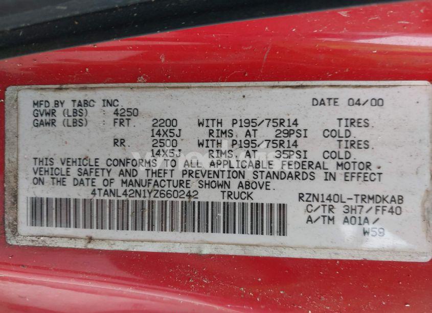 Photo 9 of 2000 Toyota Tacoma (VIN 4TANL42N1YZ660242)