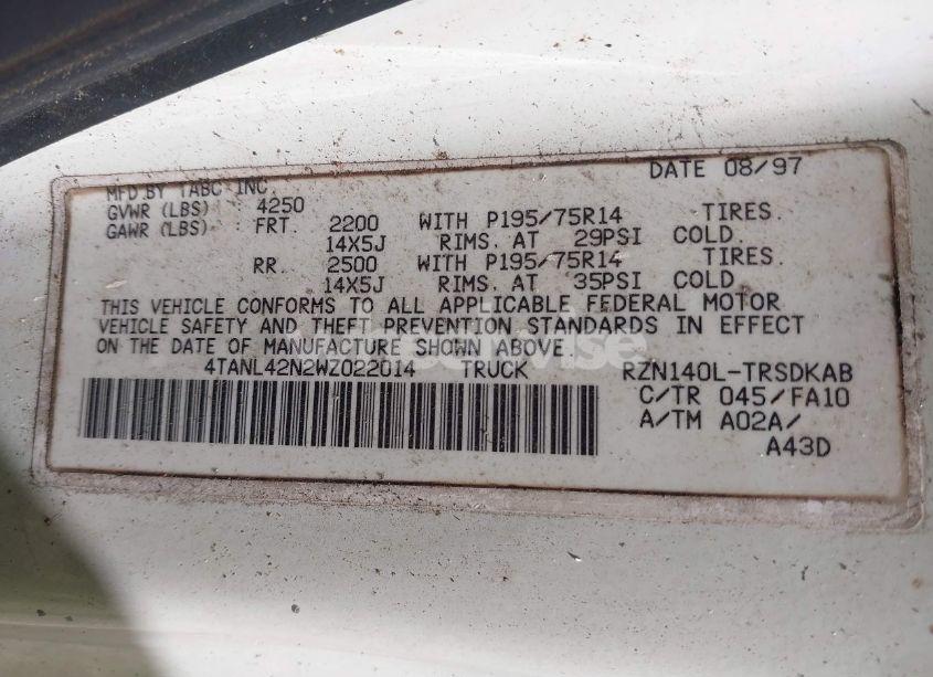 Photo 9 of 1998 Toyota Tacoma (VIN 4TANL42N2WZ022014)