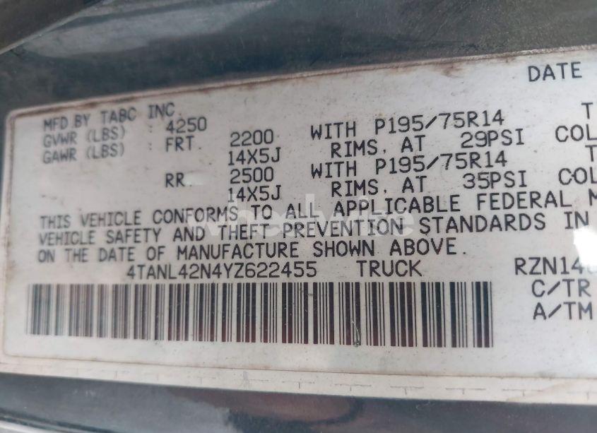 Photo 9 of 2000 Toyota Tacoma (VIN 4TANL42N4YZ622455)