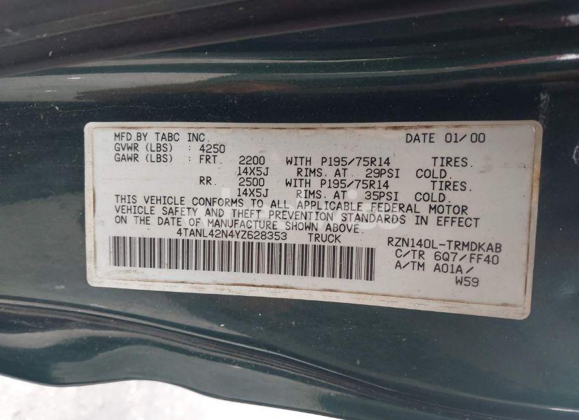Photo 9 of 2000 Toyota Tacoma (VIN 4TANL42N4YZ628353)