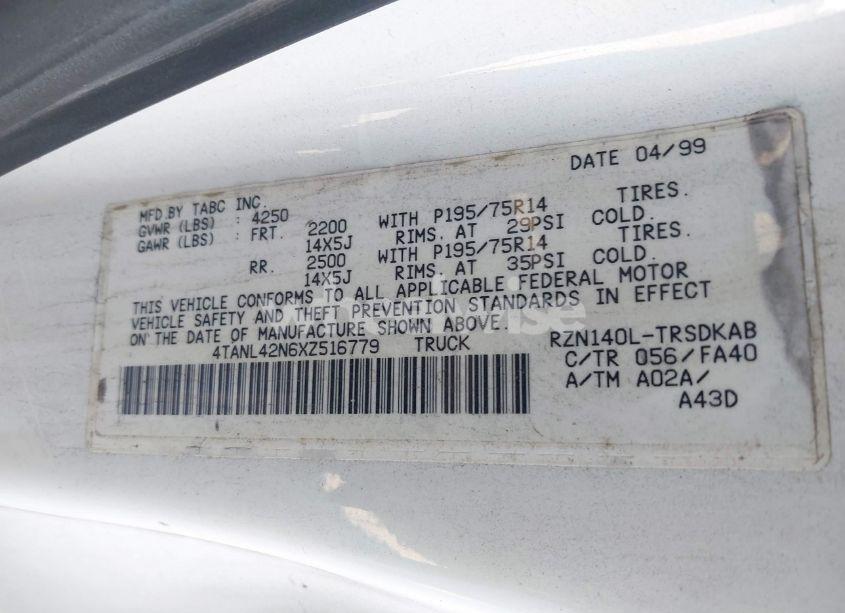 Photo 9 of 1999 Toyota Tacoma (VIN 4TANL42N6XZ516779)