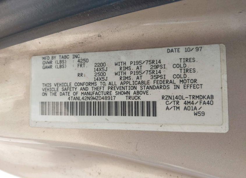 Photo 9 of 1998 Toyota Tacoma (VIN 4TANL42N9WZ048917)