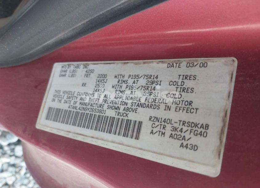 Photo 9 of 2000 Toyota Tacoma (VIN 4TANL42N9YZ653801)