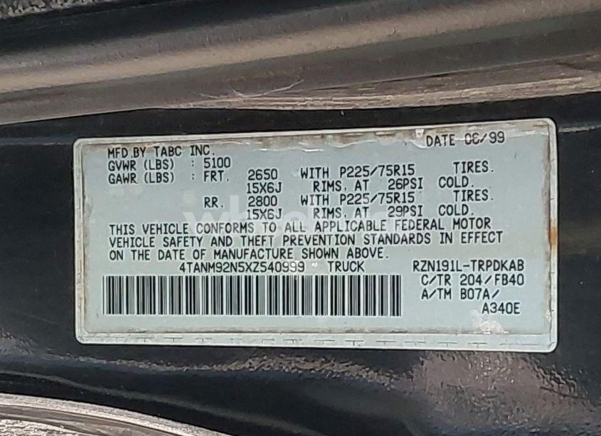 Photo 9 of 1999 Toyota Tacoma PRERUNNER (VIN 4TANM92N5XZ540999)