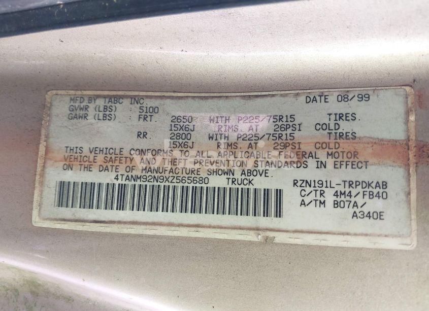 Photo 9 of 1999 Toyota Tacoma PRERUNNER (VIN 4TANM92N9XZ565680)