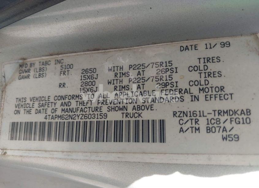 Photo 9 of 2000 Toyota Tacoma (VIN 4TAPM62N2YZ603159)