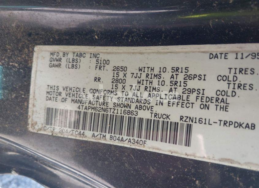 Photo 9 of 1996 Toyota Tacoma (VIN 4TAPM62N6TZ116863)