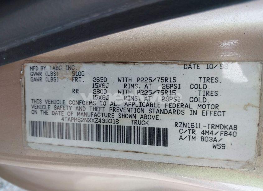 Photo 9 of 1999 Toyota Tacoma (VIN 4TAPM62NXXZ439318)