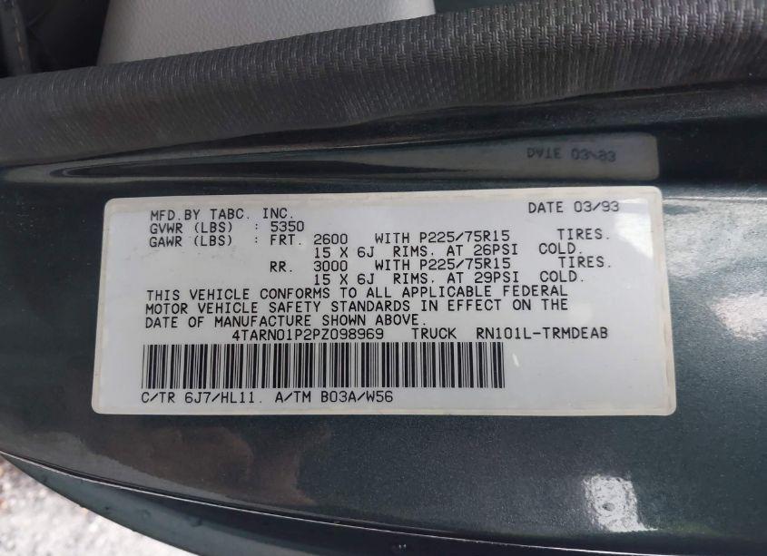 Photo 9 of 1993 Toyota Pickup 1/2 TON SHORT WHLBSE DX (VIN 4TARN01P2PZ098969)