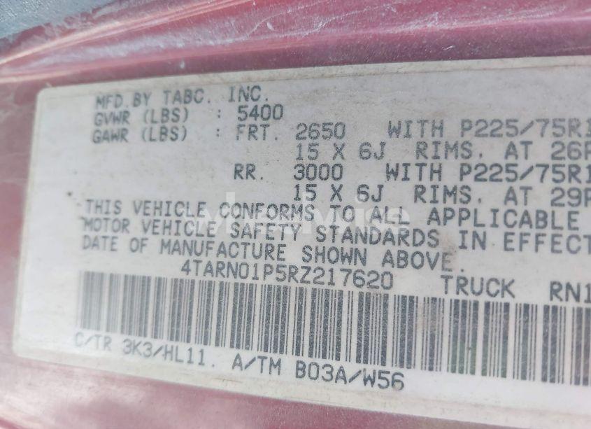 Photo 9 of 1994 Toyota Pickup 1/2 TON SHORT WHLBSE DX (VIN 4TARN01P5RZ217620)