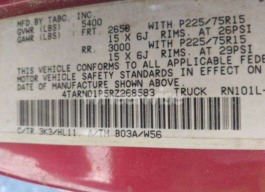 Photo 9 of 1994 Toyota Pickup 1/2 TON SHORT WHLBSE DX (VIN 4TARN01P5RZ268583)