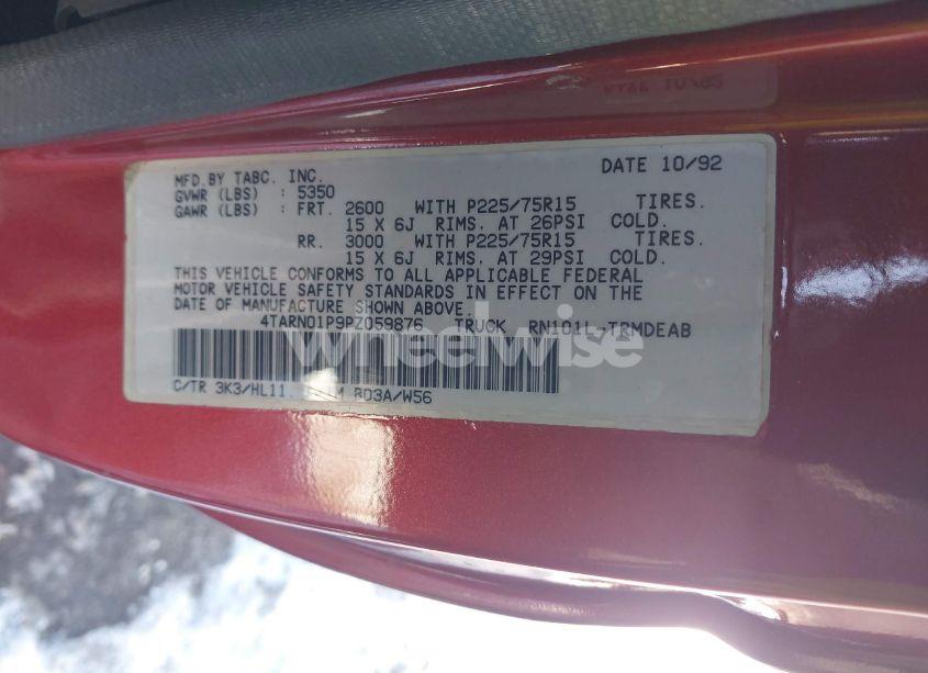 Photo 9 of 1993 Toyota Pickup 1/2 TON SHORT WHLBSE DX (VIN 4TARN01P9PZ059876)