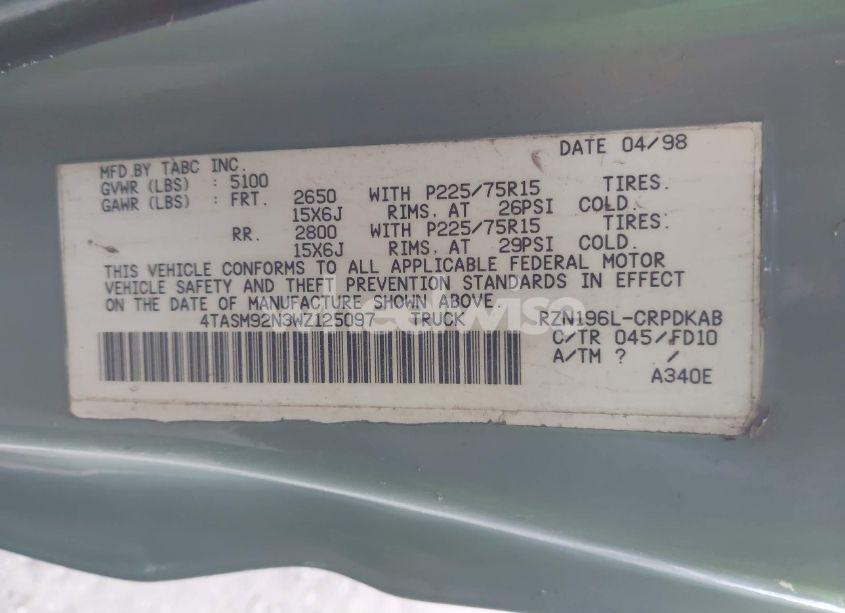 Photo 9 of 1998 Toyota Tacoma PRERUNNER (VIN 4TASM92N3WZ125097)