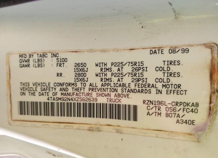 Photo 9 of 1999 Toyota Tacoma PRERUNNER (VIN 4TASM92N4XZ562639)