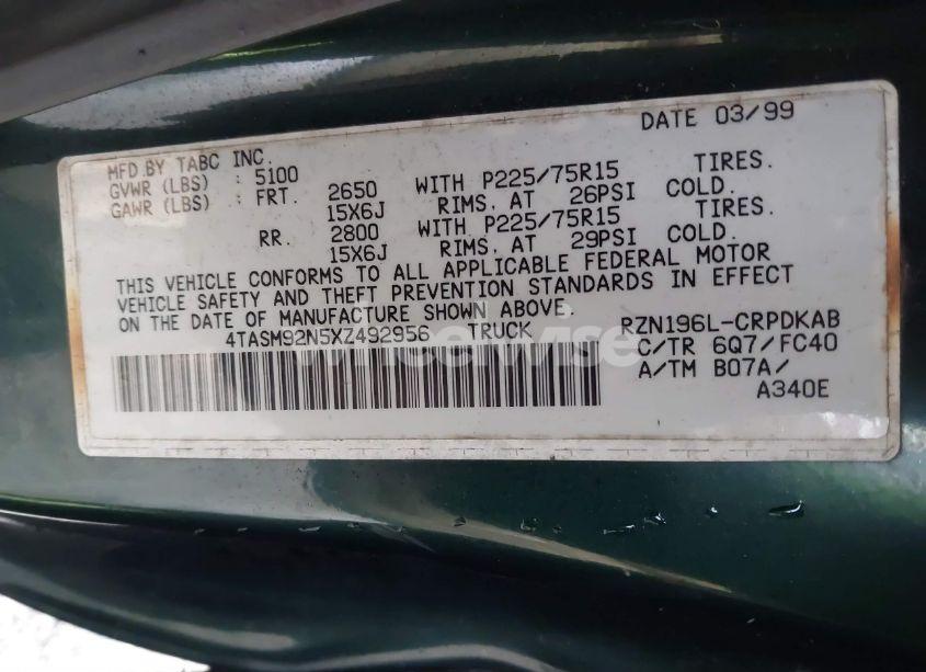 Photo 9 of 1999 Toyota Tacoma PRERUNNER (VIN 4TASM92N5XZ492956)
