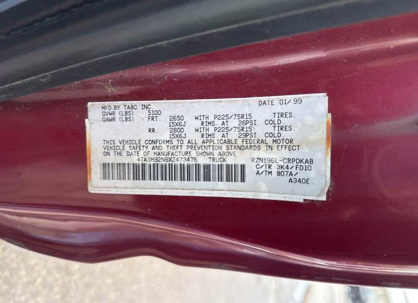 Photo 9 of 1999 Toyota Tacoma XTRACAB PRERUNNER (VIN 4TASM92N6XZ473476)