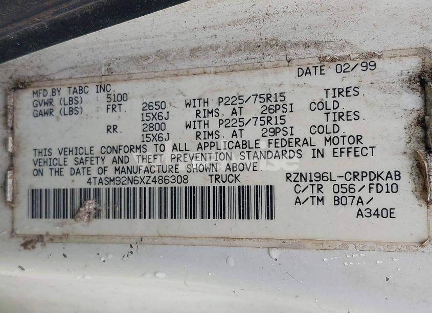 Photo 9 of 1999 Toyota Tacoma PRERUNNER (VIN 4TASM92N6XZ486308)