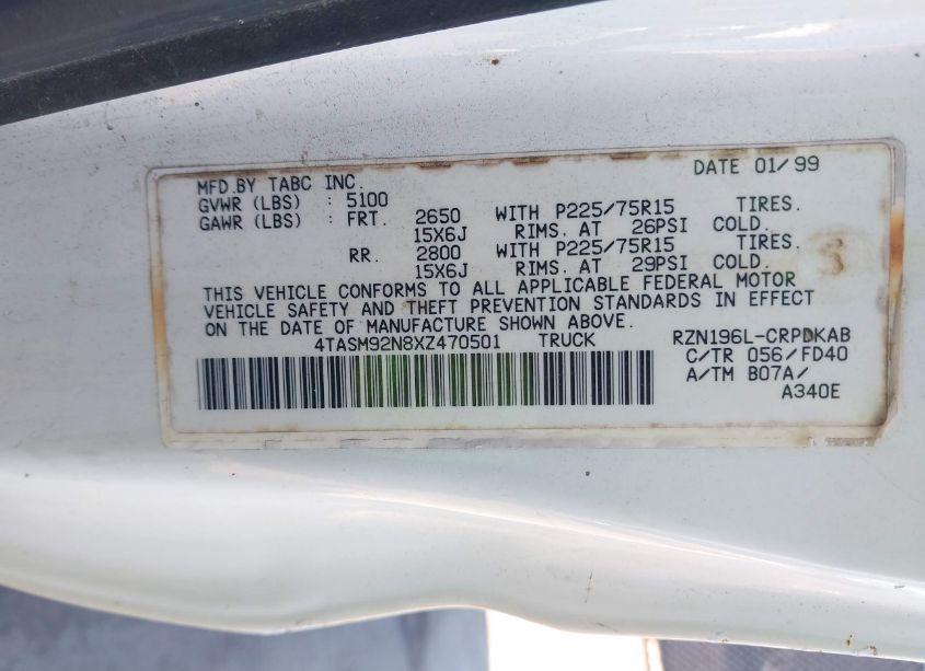 Photo 9 of 1999 Toyota Tacoma PRERUNNER (VIN 4TASM92N8XZ470501)
