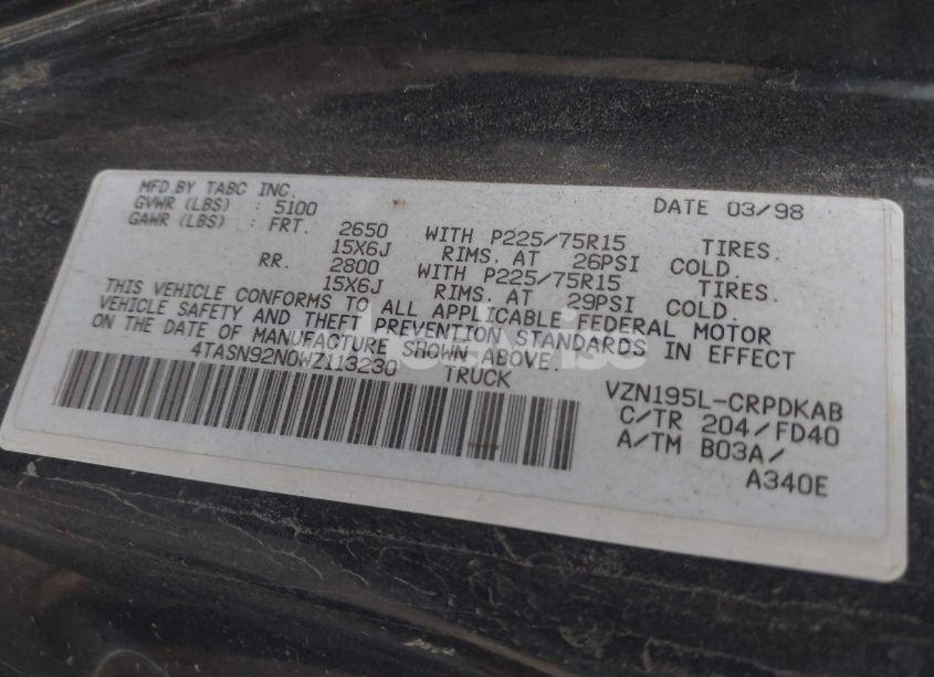 Photo 9 of 1998 Toyota Tacoma PRERUNNER V6 (VIN 4TASN92N0WZ113230)