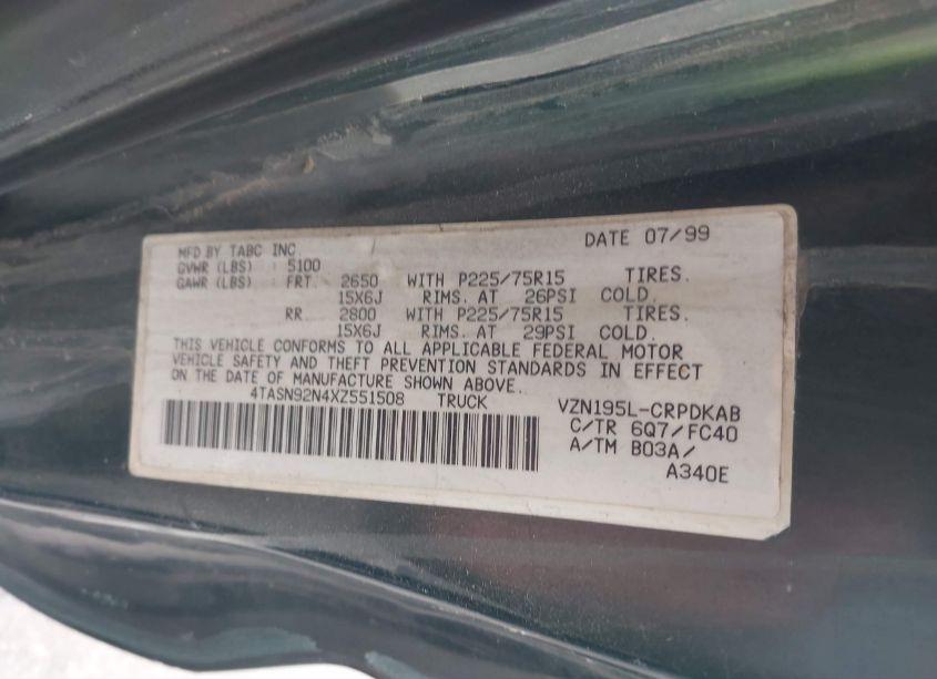 Photo 9 of 1999 Toyota Tacoma PRERUNNER V6 (VIN 4TASN92N4XZ551508)