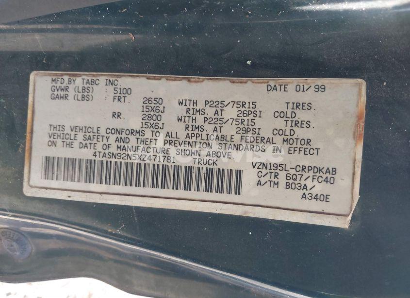 Photo 9 of 1999 Toyota Tacoma PRERUNNER V6 (VIN 4TASN92N5XZ471781)