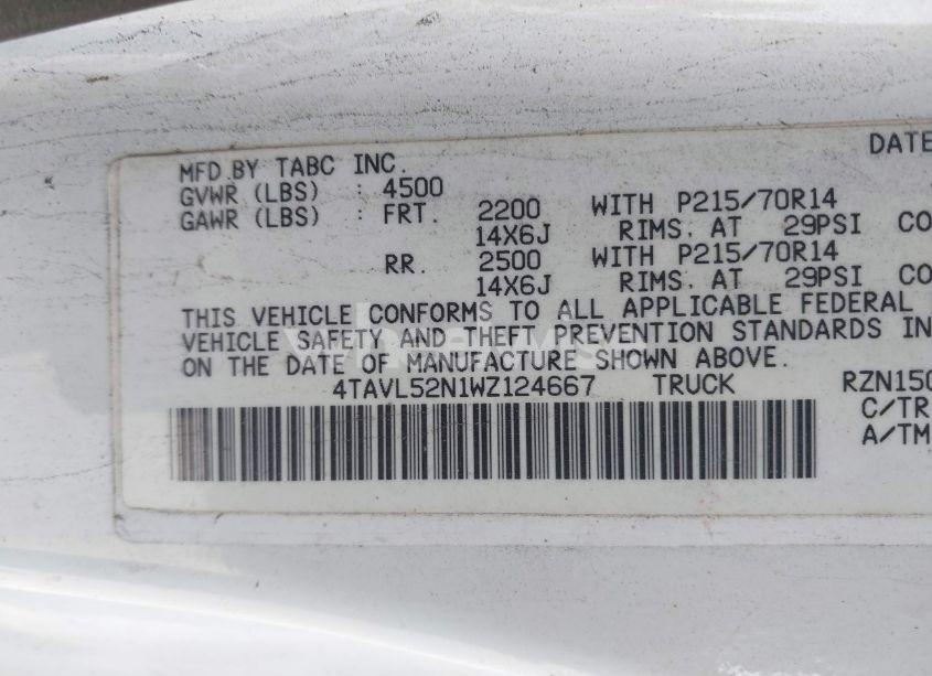 Photo 9 of 1998 Toyota Tacoma (VIN 4TAVL52N1WZ124667)