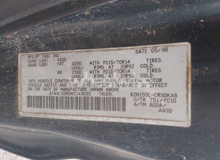 Photo 9 of 1998 Toyota Tacoma (VIN 4TAVL52N2WZ143695)