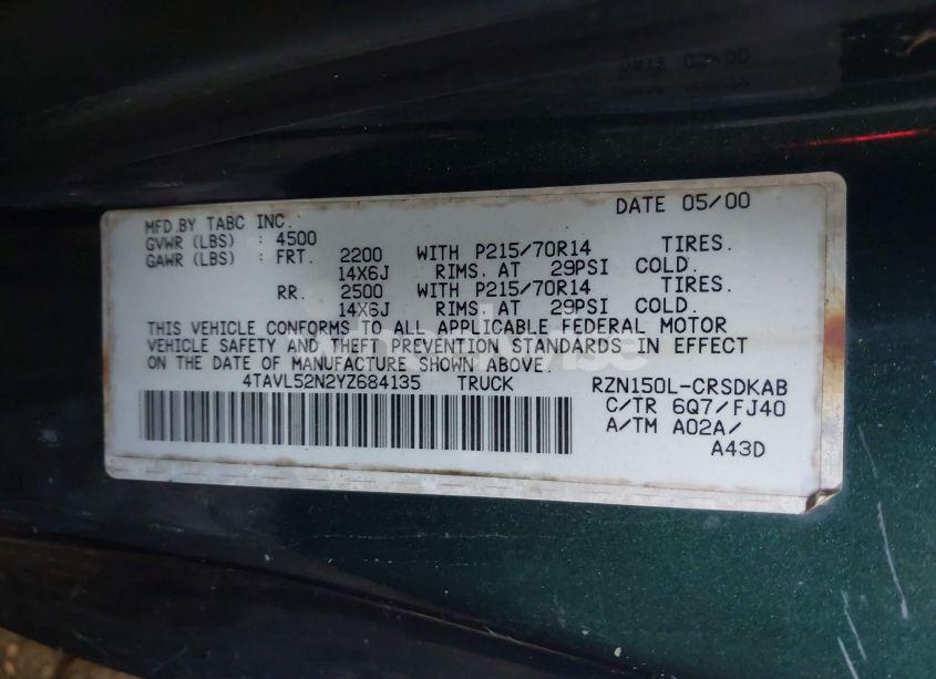 Photo 9 of 2000 Toyota Tacoma (VIN 4TAVL52N2YZ684135)