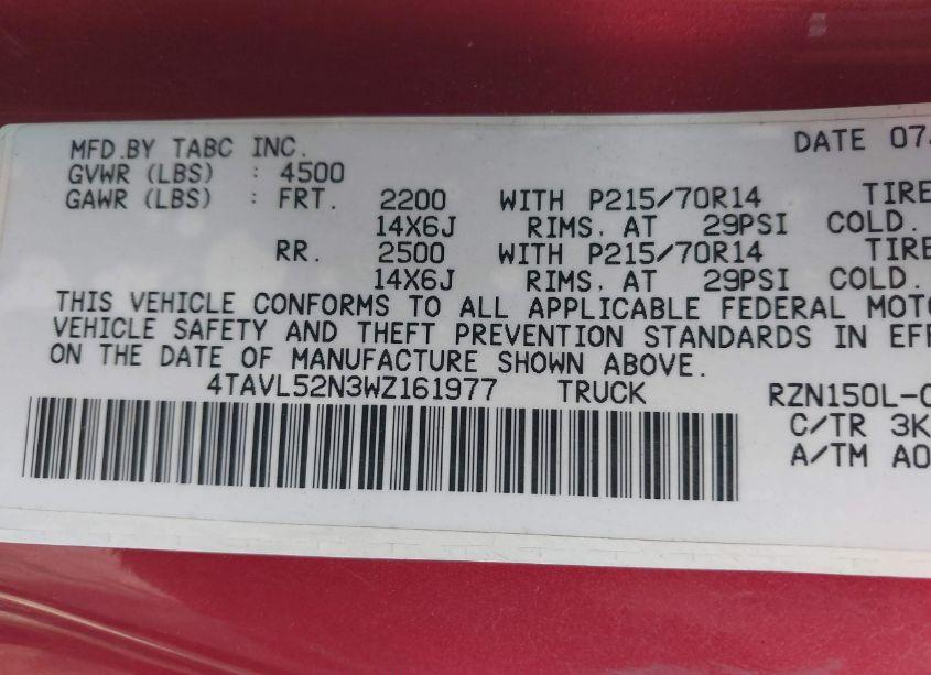 Photo 9 of 1998 Toyota Tacoma (VIN 4TAVL52N3WZ161977)