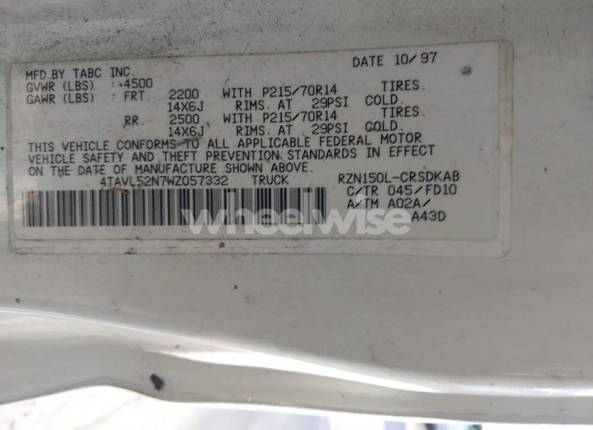 Photo 9 of 1998 Toyota Tacoma (VIN 4TAVL52N7WZ057332)