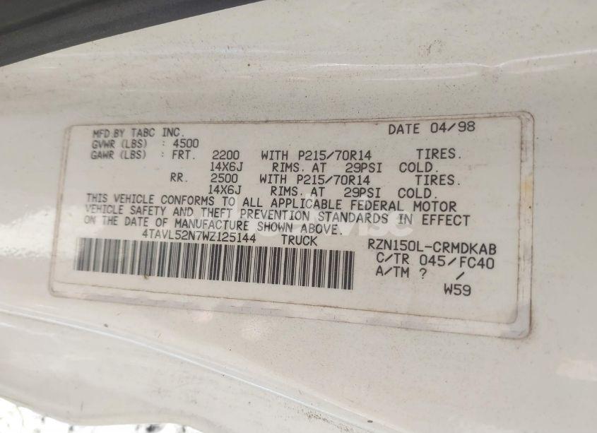 Photo 9 of 1998 Toyota Tacoma (VIN 4TAVL52N7WZ125144)