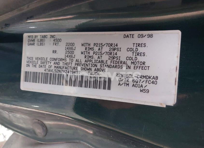 Photo 9 of 1999 Toyota Tacoma (VIN 4TAVL52N7XZ419497)