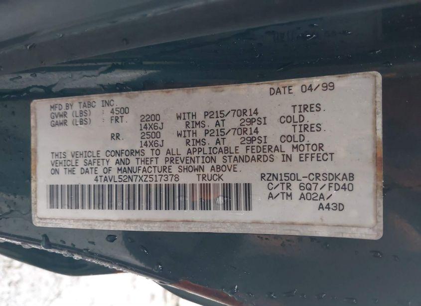 Photo 9 of 1999 Toyota Tacoma (VIN 4TAVL52N7XZ517378)