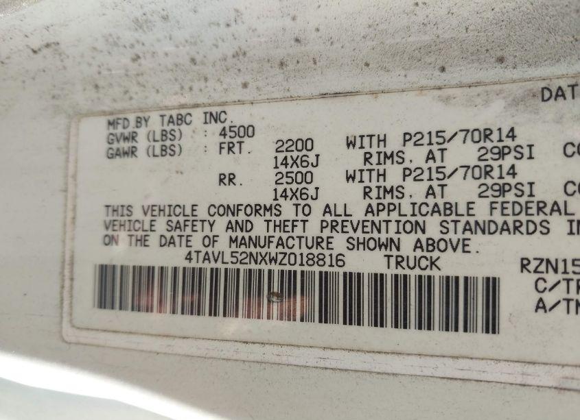 Photo 9 of 1998 Toyota Tacoma (VIN 4TAVL52NXWZ018816)