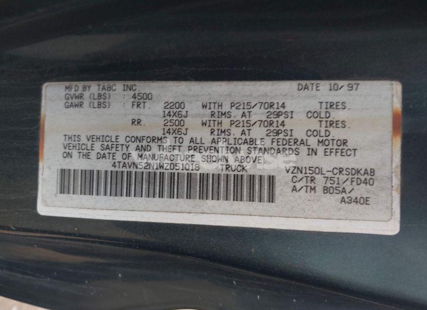 Photo 9 of 1998 Toyota Tacoma BASE V6 (VIN 4TAVN52N1WZ051018)