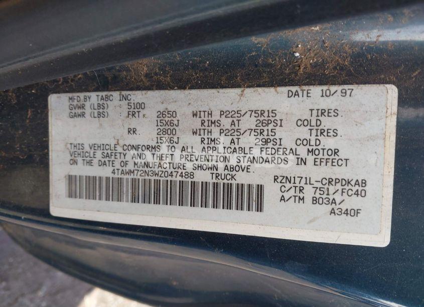 Photo 9 of 1998 Toyota Tacoma (VIN 4TAWM72N3WZ047488)