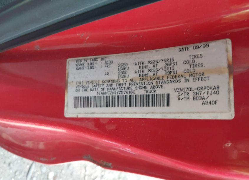 Photo 9 of 2000 Toyota Tacoma BASE V6 (VIN 4TAWN72N1YZ578169)