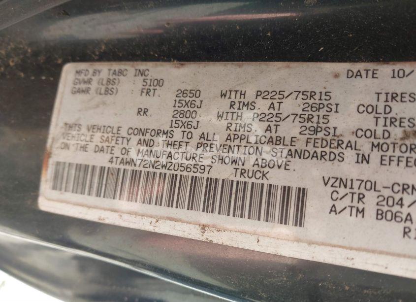 Photo 9 of 1998 Toyota Tacoma BASE V6 (VIN 4TAWN72N2WZ056597)