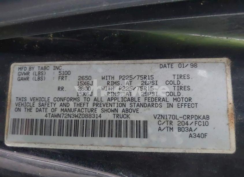 Photo 9 of 1998 Toyota Tacoma BASE V6 (VIN 4TAWN72N3WZ088314)