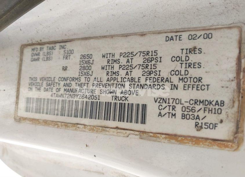 Photo 9 of 2000 Toyota Tacoma BASE V6 (VIN 4TAWN72N3YZ642051)