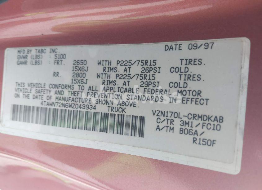 Photo 9 of 1998 Toyota Tacoma BASE V6 (VIN 4TAWN72N6WZ043934)