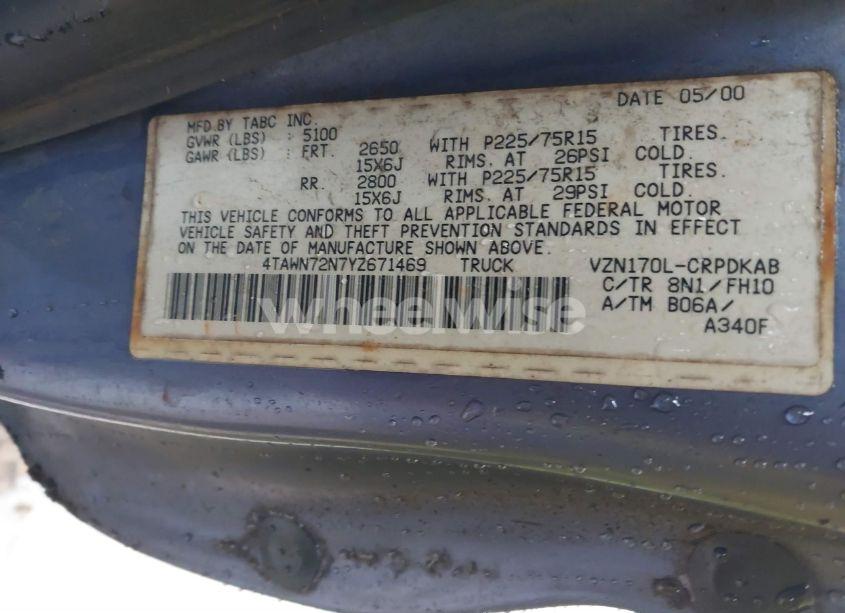 Photo 9 of 2000 Toyota Tacoma BASE V6 (VIN 4TAWN72N7YZ671469)
